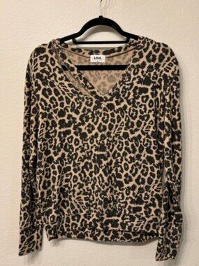 LNA Brushed Leopard Print V-Neck Sweater - XS But Oversized ~ Medium Fit